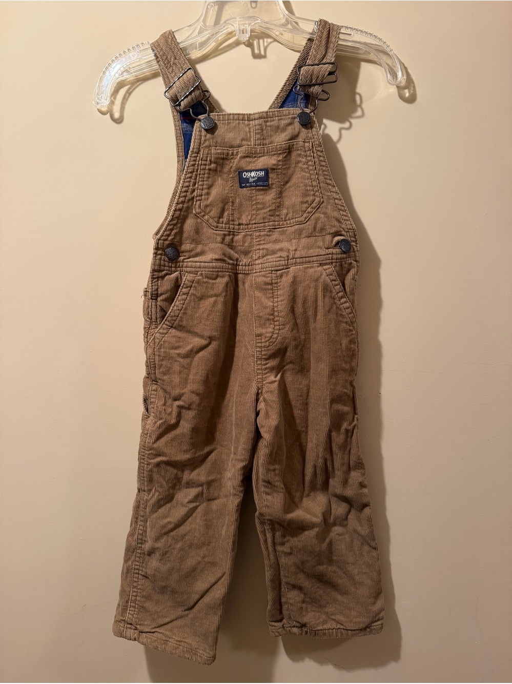 OshKosh B'gosh Tan Corduroy Fleece Lined Overalls Size 2T
